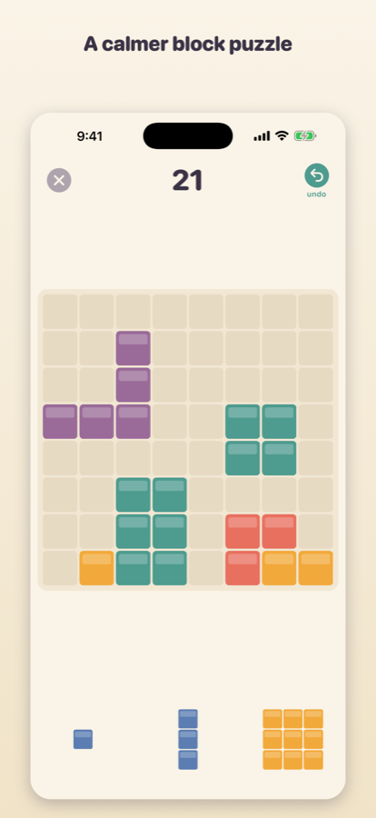 Gentle Blocks game board with large colourful tiles on a cream background