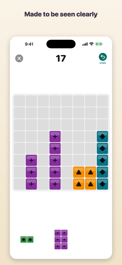 High-contrast mode with shapes drawn on each block